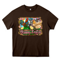 Chocolate Brown happy easter rooster chicken and chick Heavy Core Tee - RanaPortraitStore