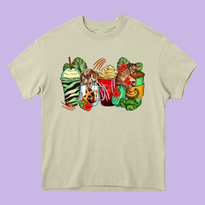 Tiger Coffee Cups Heavy Core Tee Designed By Zillion Design Studio