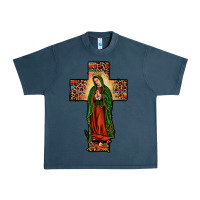 Midnight Navy our lady of Guadalupe cross Urban Heavy Tee - JahusDesignShop
