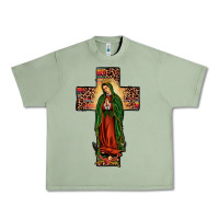 Oil Green our lady of Guadalupe cross Urban Heavy Tee - JahusDesignShop