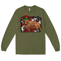 Army Green christmas highland cow Long Sleeve Tee - BarkalooDesign