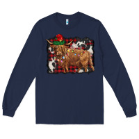 Navy christmas highland cow Long Sleeve Tee - BarkalooDesign