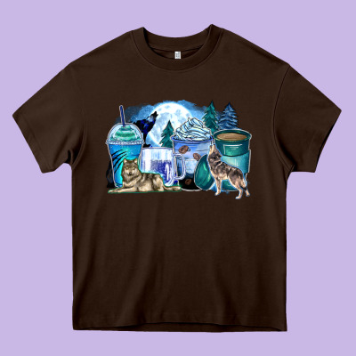 Wolf Coffee Cups Heavy Core Tee Designed By Zillion Design Studio