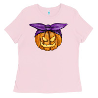 Bubblegum Pink Jack O' Lantern Halloween Pumpkin Ladies Tee - RanaPortraitStore