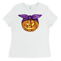 White Jack O' Lantern Halloween Pumpkin Ladies Tee - RanaPortraitStore