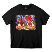 Black Happy Easter Roosters Heavy Core Tee - RanaPortraitStore