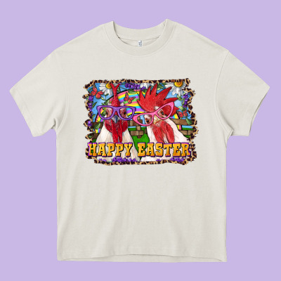 Heavy Core Tee Happy Easter Roosters