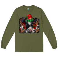 Army Green christmas black and white baby cow Long Sleeve Tee - BarkalooDesign
