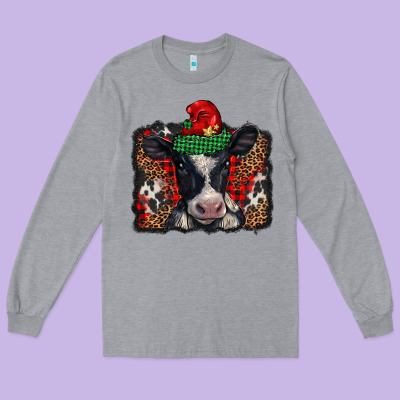 Christmas Black And White Baby Cow Long Sleeve Tee Designed By Barkaloodesign