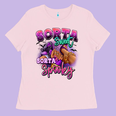 Ladies Tee Sorta sweet sorta spooky sneaker and heel afro wom