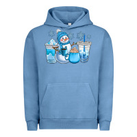 Pigment Pebble Blue winter snowman coffee cups Urban Hoodie - CowGirlArtShop