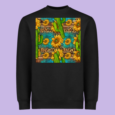 Sunflower And Cactus Seamless Pattern Heavyweight Sweatshirt Designed By Bundleandbundleshop