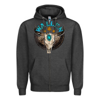 Charcoal Heather wallen with bull skull Zipper Hoodie - NancyCooperArtShop