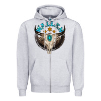 Heather Grey wallen with bull skull Zipper Hoodie - NancyCooperArtShop