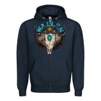 Navy wallen with bull skull Zipper Hoodie - NancyCooperArtShop