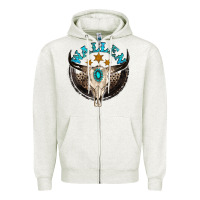 Oatmeal Heather wallen with bull skull Zipper Hoodie - NancyCooperArtShop
