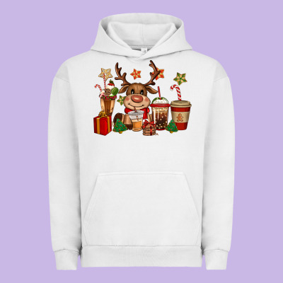 Reindeer Coffe Cups Christmas Urban Hoodie Designed By Cowgirlartshop