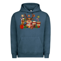 Pigment Midnight Navy reindeer coffe cups christmas Urban Hoodie - CowGirlArtShop
