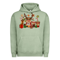 Pigment Oil Green reindeer coffe cups christmas Urban Hoodie - CowGirlArtShop