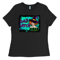 Black Halloween Bad Witch Vibes Watercolor Ladies Tee - RanaPortraitStore