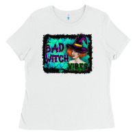 White Halloween Bad Witch Vibes Watercolor Ladies Tee - RanaPortraitStore