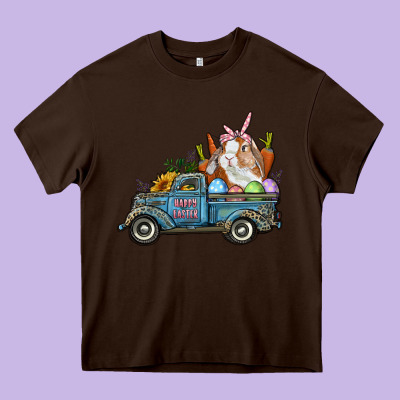 Heavy Core Tee Happy Easter Truck with Bunny Eggs And Carrot