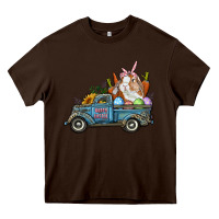 Chocolate Brown Happy Easter Truck with Bunny Eggs And Carrot Heavy Core Tee - RanaPortraitStore