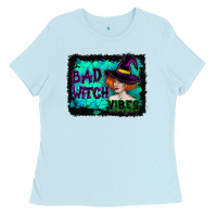 Baby Blue Halloween Bad Witch Vibes Watercolor Ladies Tee - RanaPortraitStore