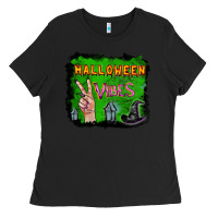 Black Watercolor Halloween Vibes Ladies Tee - RanaPortraitStore