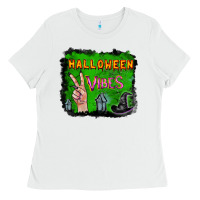 White Watercolor Halloween Vibes Ladies Tee - RanaPortraitStore