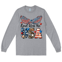Heather Grey Western God Bless The USA Long Sleeve Tee - LillyAllenDesigns