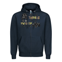 Navy the best things in life mess up your hair Zipper Hoodie - MaliasSmallBusiness