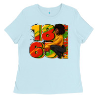 Baby Blue 1865 Juneteenth afro woman Ladies Tee - RanaPortraitStore