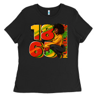 Black 1865 Juneteenth afro woman Ladies Tee - RanaPortraitStore
