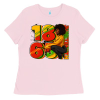 Bubblegum Pink 1865 Juneteenth afro woman Ladies Tee - RanaPortraitStore