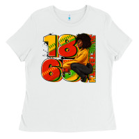 White 1865 Juneteenth afro woman Ladies Tee - RanaPortraitStore