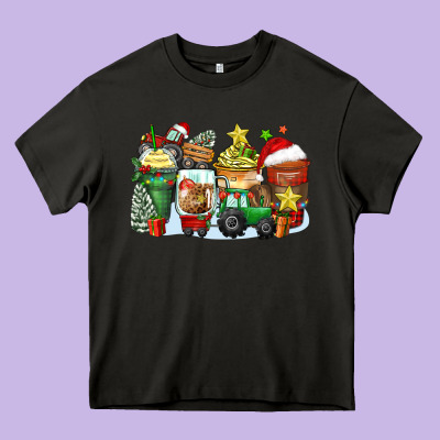Christmas Tractor Coffee Cups Heavy Core Tee Designed By Zillion Design Studio
