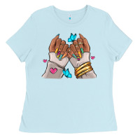 Baby Blue Afro woman nail art Ladies Tee - RanaPortraitStore