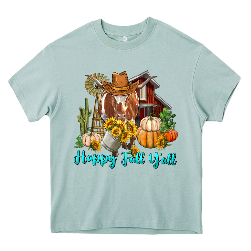 Happy Fall Y'all Longhorn Cow Heavy Core Tee by RanaPortraitStore | Teevron