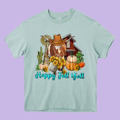 Heavy Core Tee Happy Fall Y'all Longhorn Cow