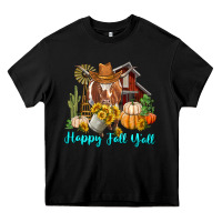 Black Happy Fall Y'all Longhorn Cow Heavy Core Tee - RanaPortraitStore