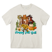 Cream Happy Fall Y'all Longhorn Cow Heavy Core Tee - RanaPortraitStore