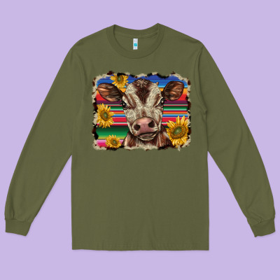 Western Background Baby Calf Long Sleeve Tee Designed By Barkaloodesign