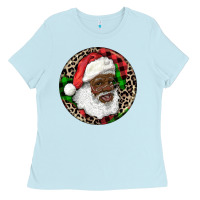 Baby Blue Afro Santa Christmas Ladies Tee - RanaPortraitStore