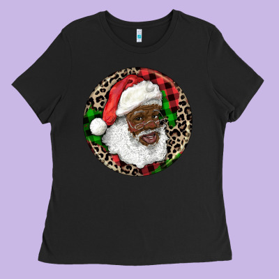 Ladies Tee Afro Santa Christmas