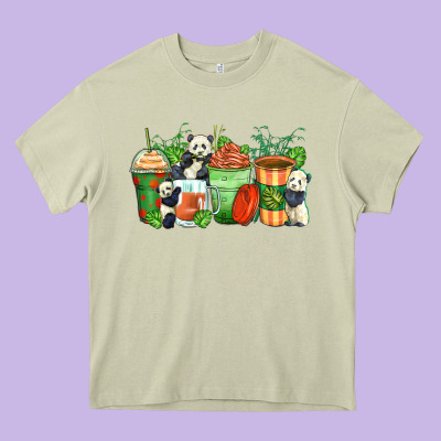 Panda Coffee Cups Heavy Core Tee Designed By Zillion Design Studio
