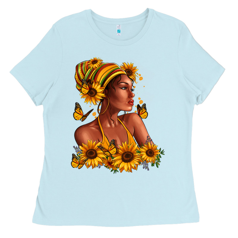Afro American Woman Sunflowers Ladies Tee by RanaPortraitStore | Teevron