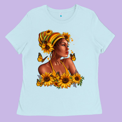 Ladies Tee Afro American woman sunflowers