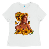 White Afro American woman sunflowers Ladies Tee - RanaPortraitStore