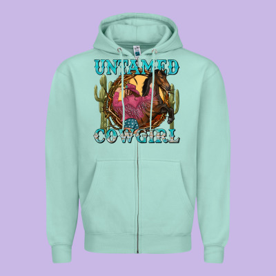 Untamed Cowgirl Zipper Hoodie Designed By Nancycooperartshop